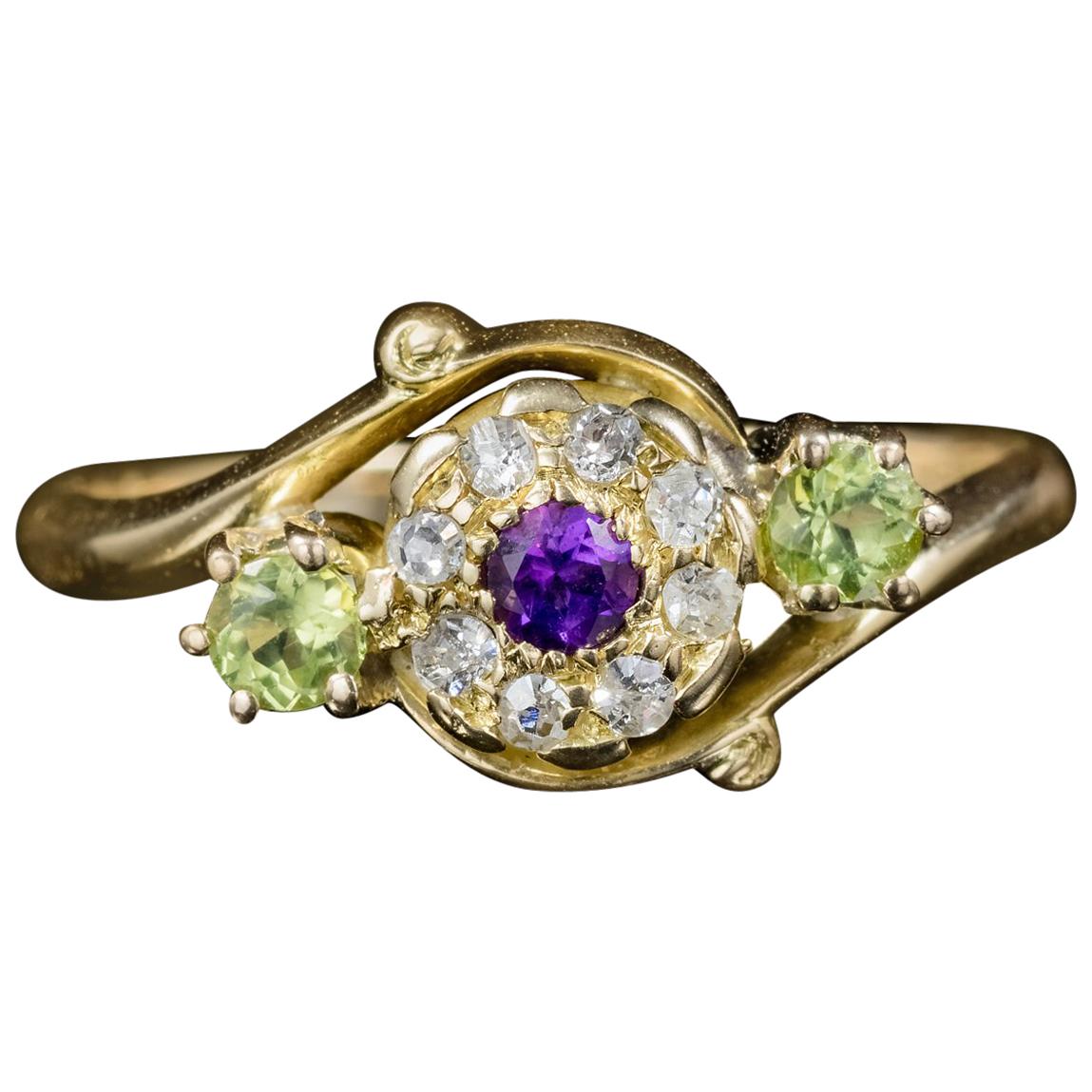 Antique Victorian Fancy Suffragette Cluster Ring 18 Carat Gold, circa 1900
