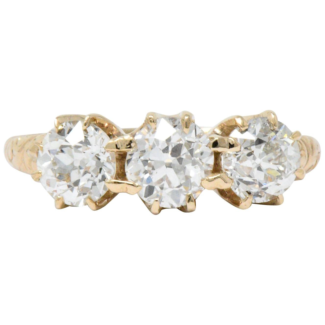 Victorian 1.65 Carat Diamond 14 Karat Gold Three-Stone Ring