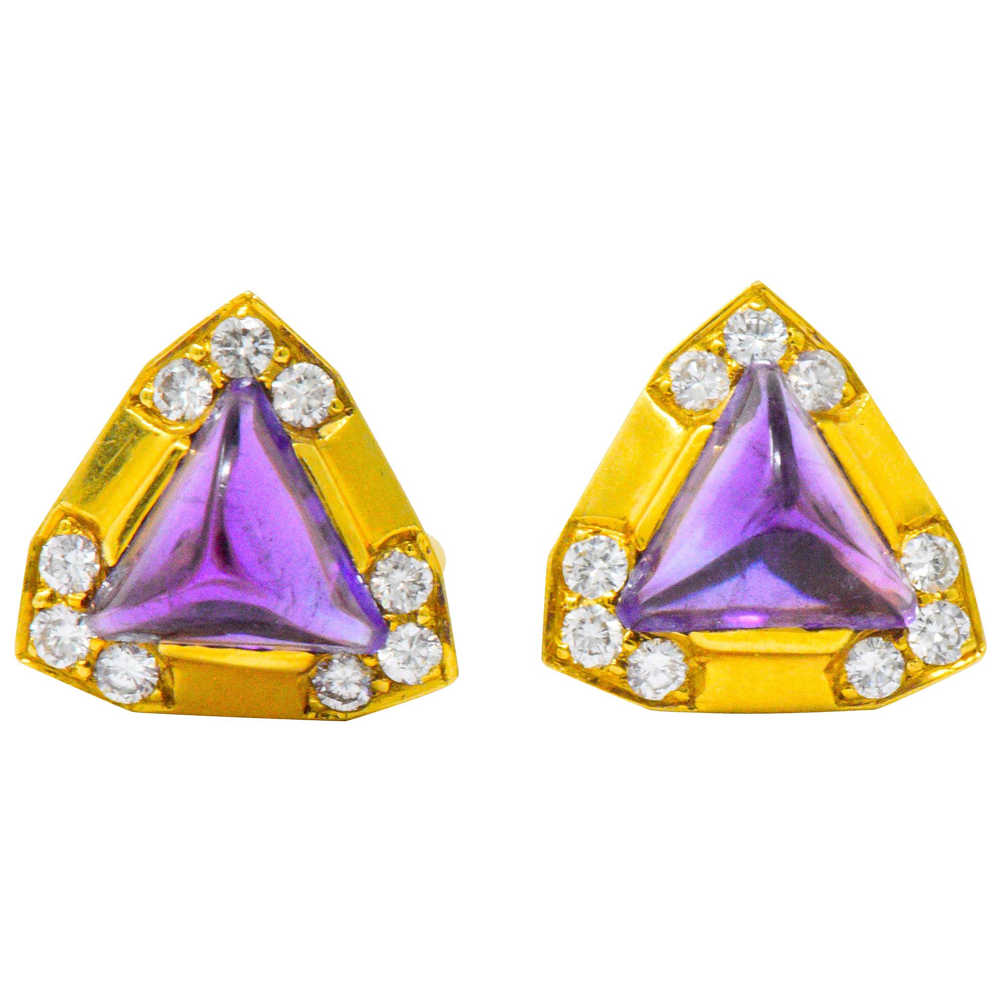 Contemporary 0.55 Carat Amethyst Diamond 18 Karat Gold Ear-Clips Earrings