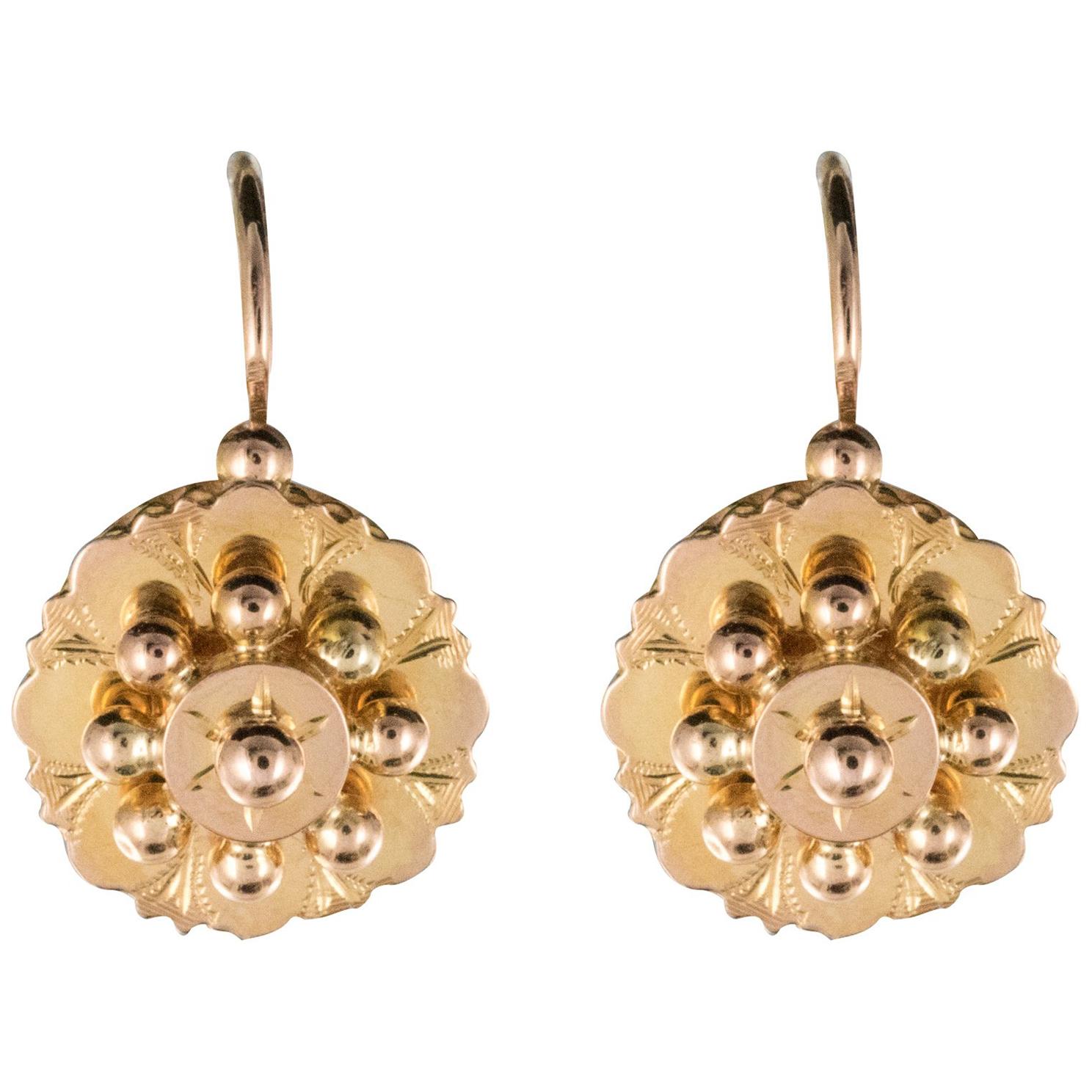 French 19th Century Rose Gold Drop Earrings
