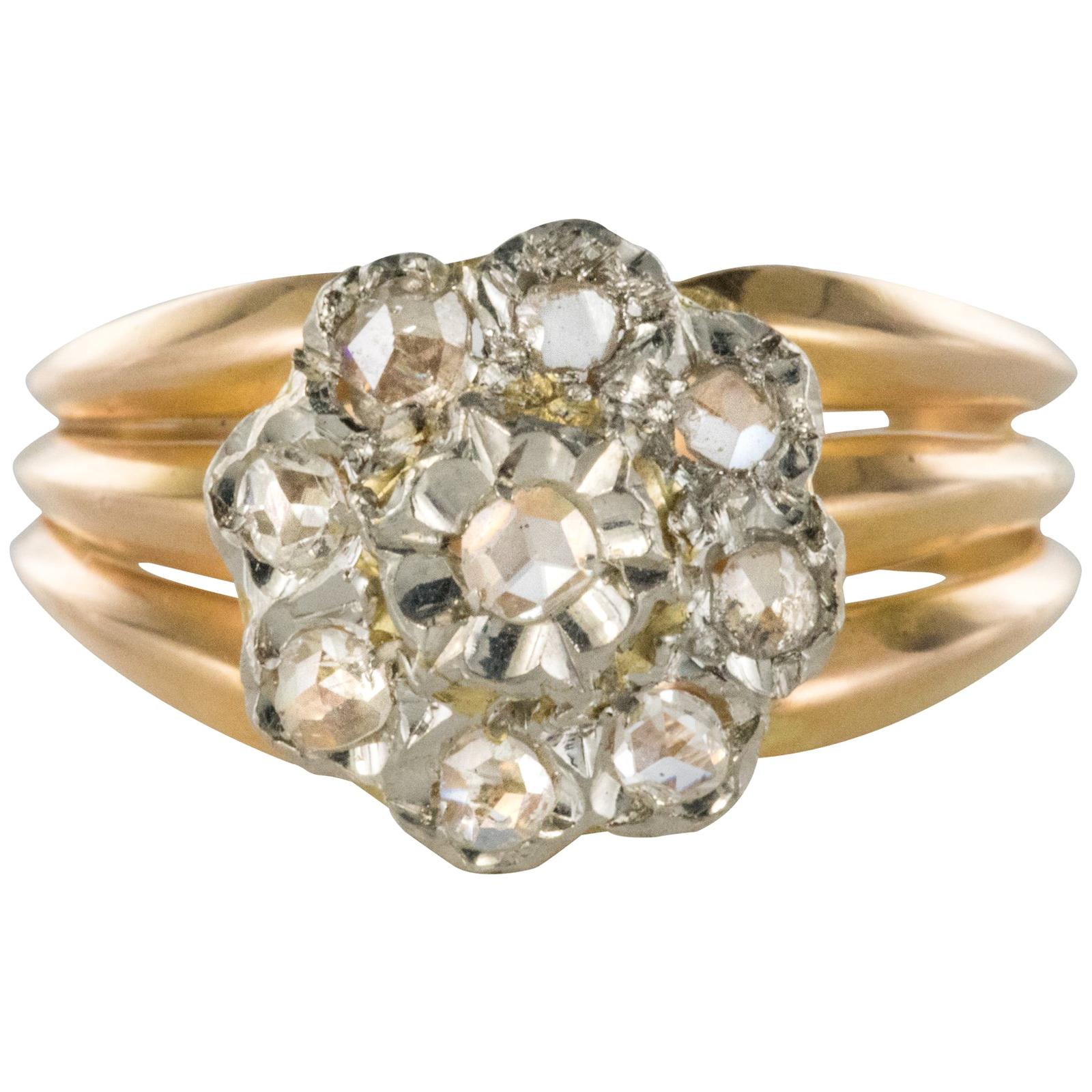 French 1900s Rose Cut Diamonds Daisy Ring