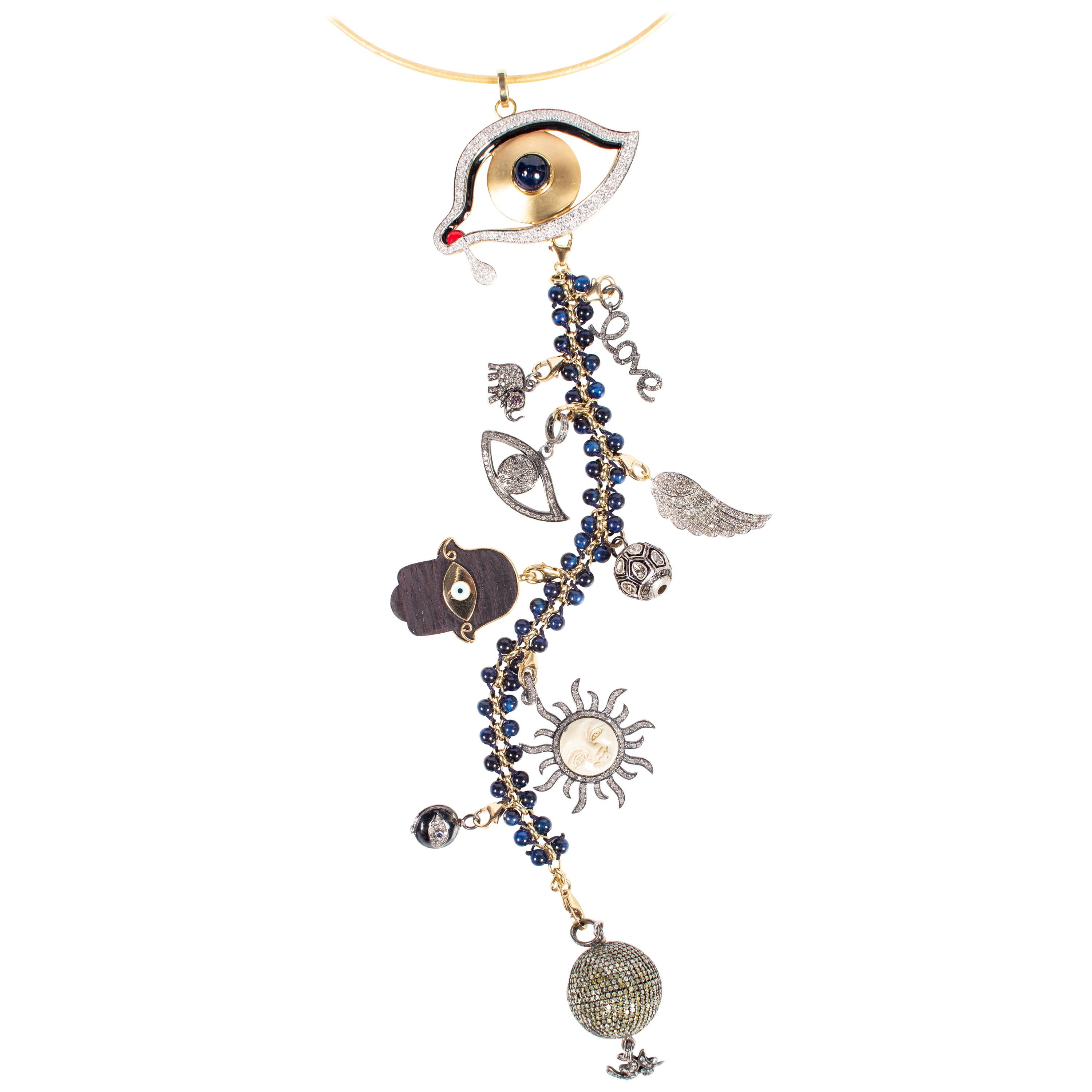 Clarissa Bronfman 'Dali's Girl' Symbol Tree Necklace Sapphire, Diamond, Ebony
