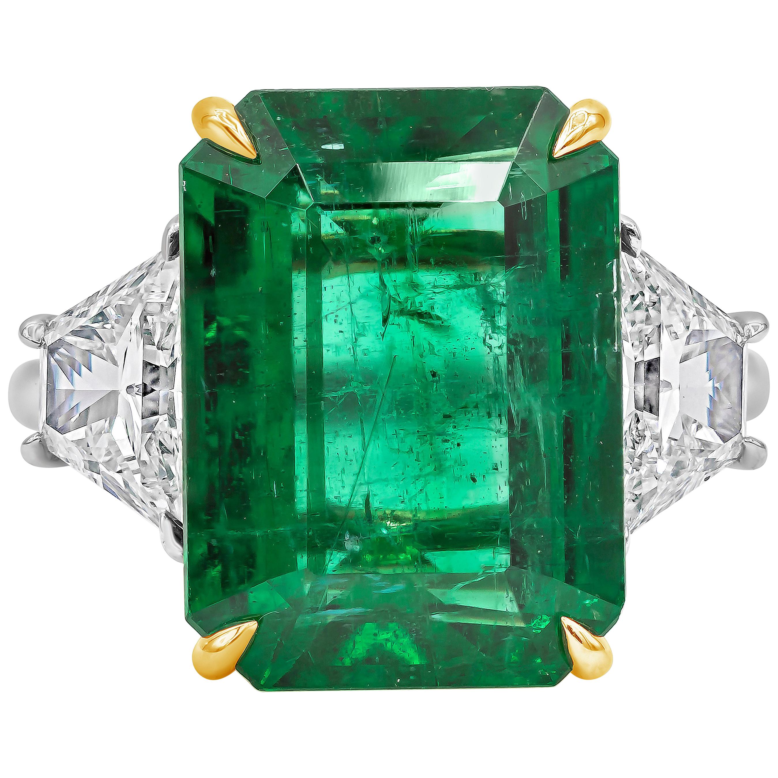 Roman Malakov, GIA Certified Green Emerald Diamond Three-Stone Engagement Ring
