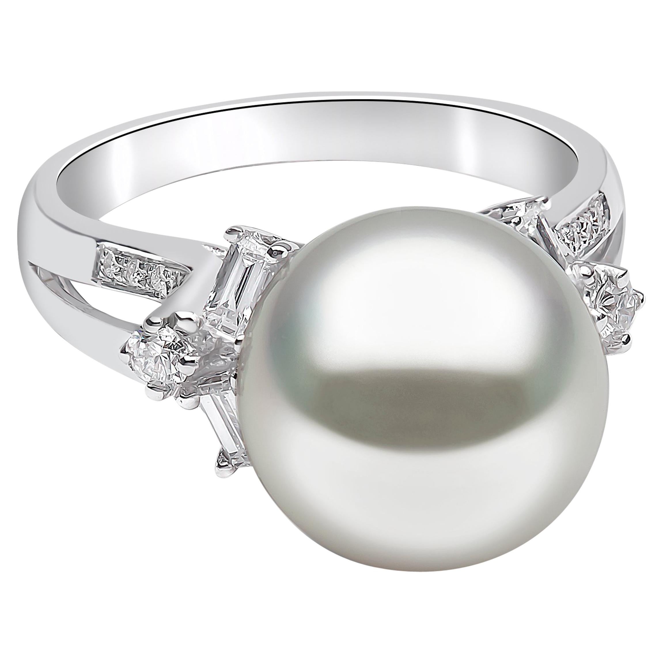 Yoko London South Sea Pearl and Diamond Ring Set in 18 Karat White Gold