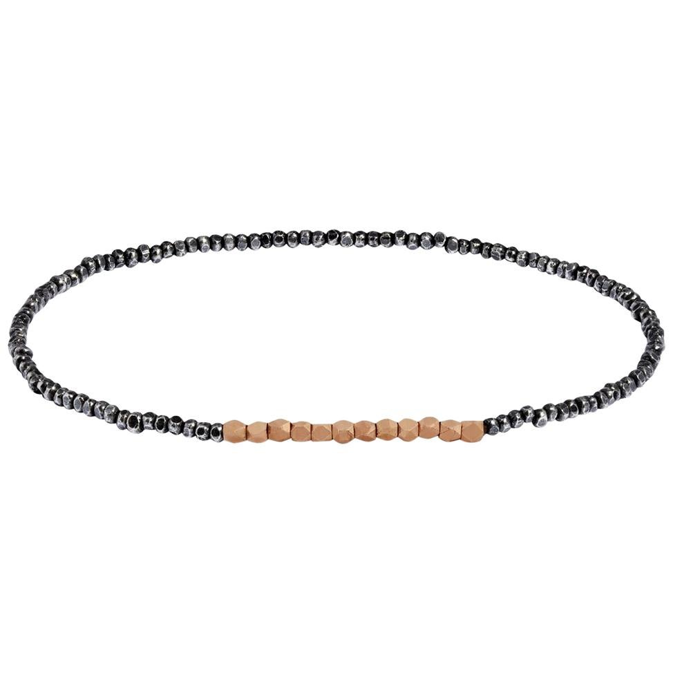 Men's Oxidised Silver Beaded Bracelet with Rose Gold by Allison Bryan