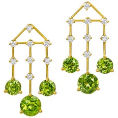 Wendy Brandes Birthstone Chandelier Earrings With Peridot and 1.41 TCW Diamonds