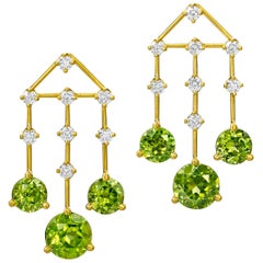 Wendy Brandes Birthstone Chandelier Earrings With Peridot and 1.41 TCW Diamonds