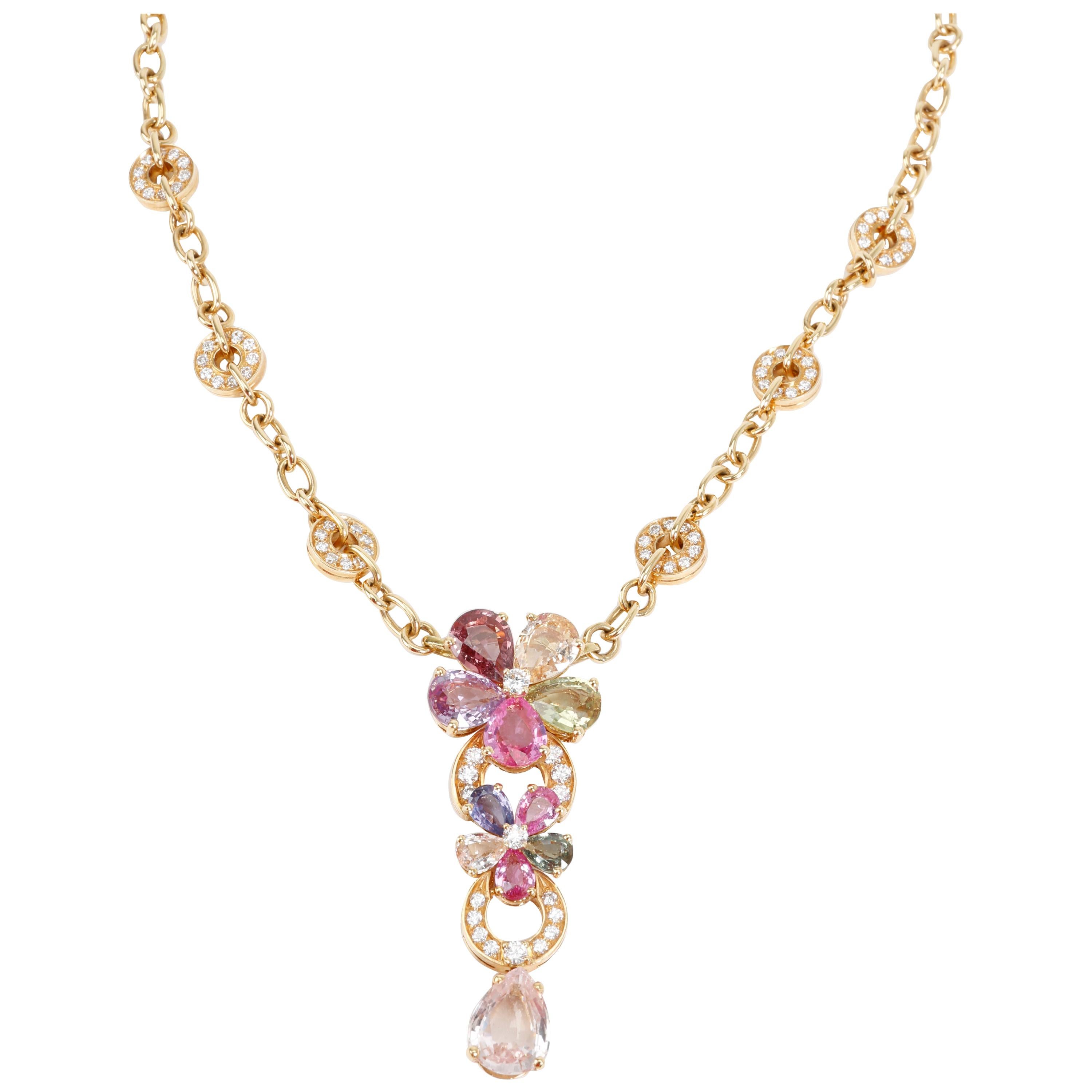 Bulgari Flora Sapphire and Diamond Necklace in 18 Karat Gold 15.75 Carat
