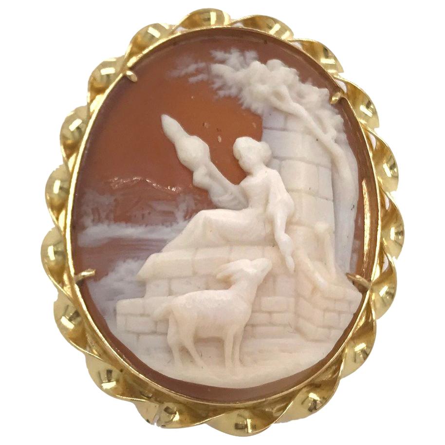 18 Karat Yellow Gold Giant Cameo Estate Ring For Sale