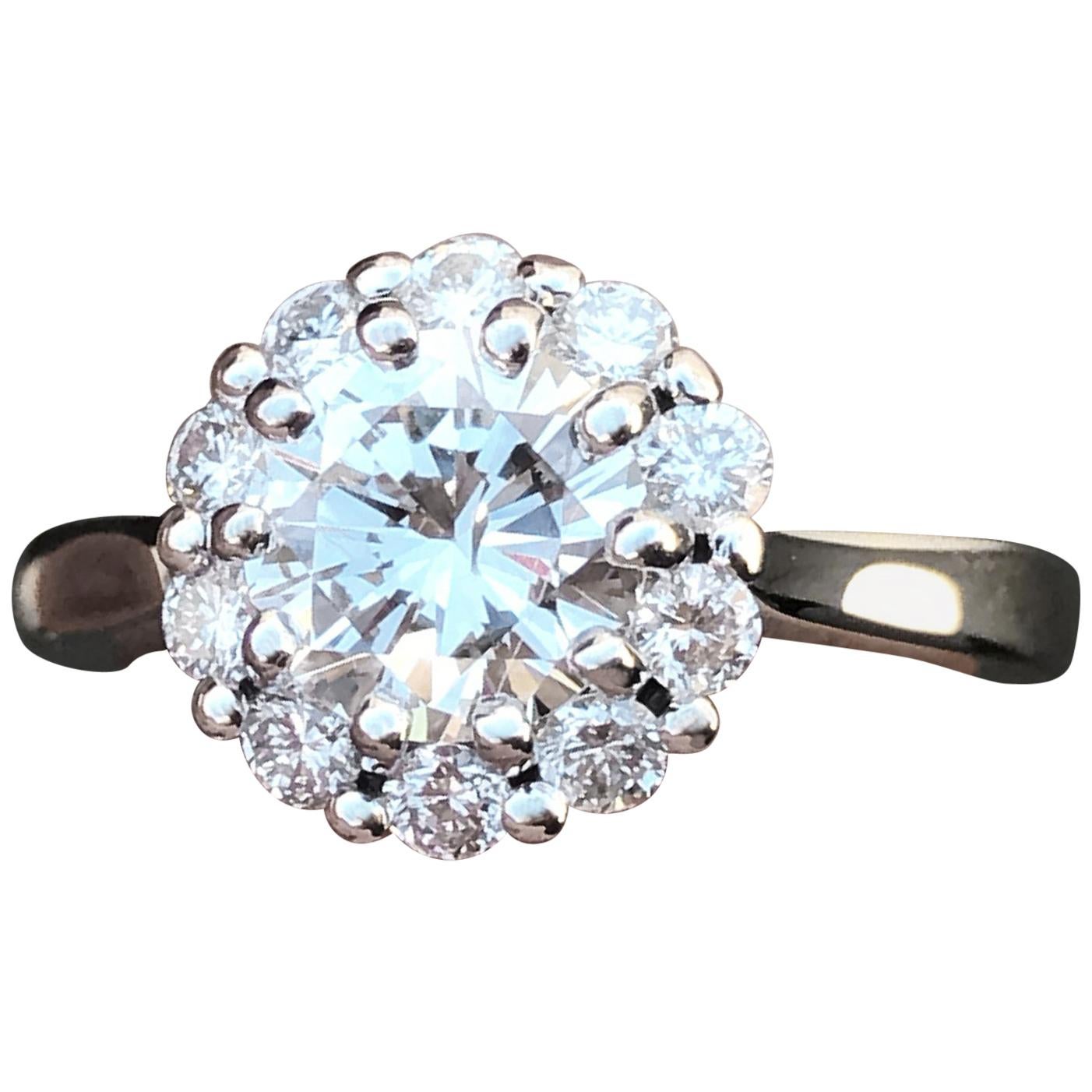 1.25 Carat Approximate Round Diamond Flower Ring 14 Karat White Gold, Ben Dannie For Sale