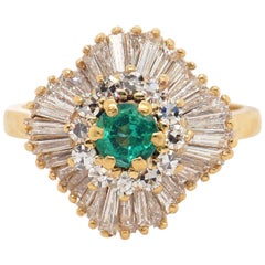 18 Karat White Gold Diamond and Emerald Vintage Ballerina Ring