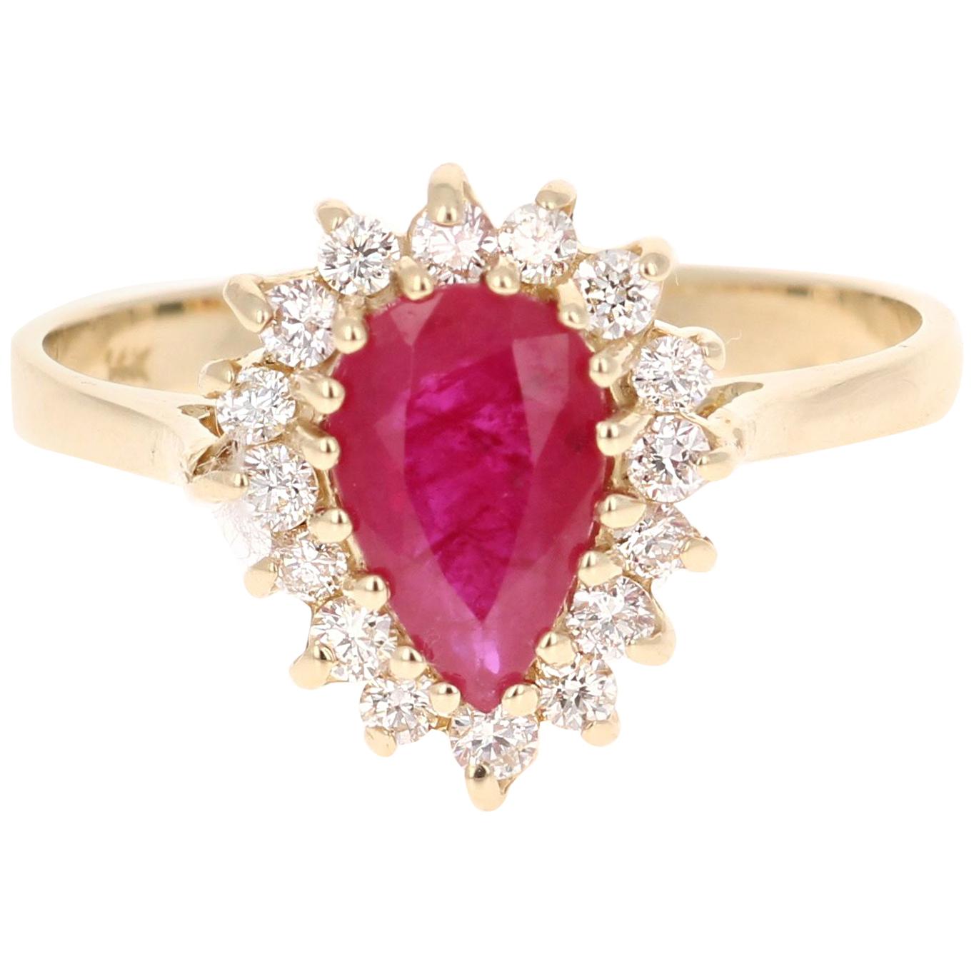 Bague en or jaune 14 carats avec diamants et rubis de 1,45 carat