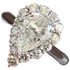 2 Carat Approximate Pear Shape Diamond Halo Ring 14 Karat White Gold, Ben Dannie