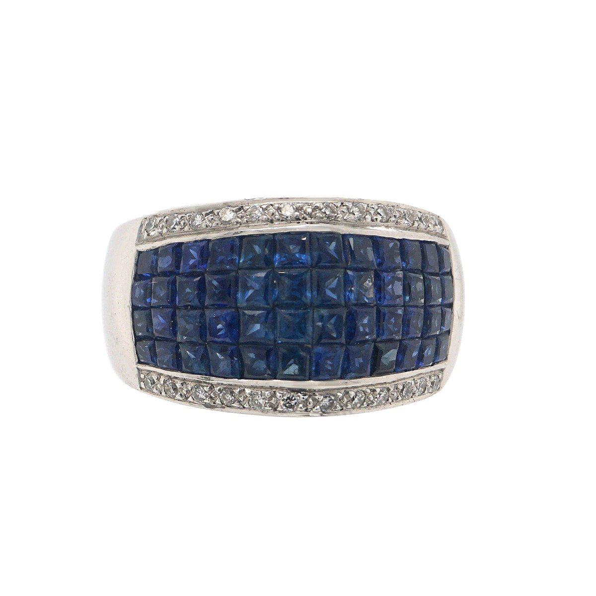 18 Karat White Gold Mystery Set Sapphire Estate Band Ring For Sale