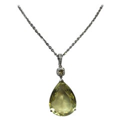 18 Carat Pear Shape Yellow Citrine and Yellow Diamond Pendant and Necklace