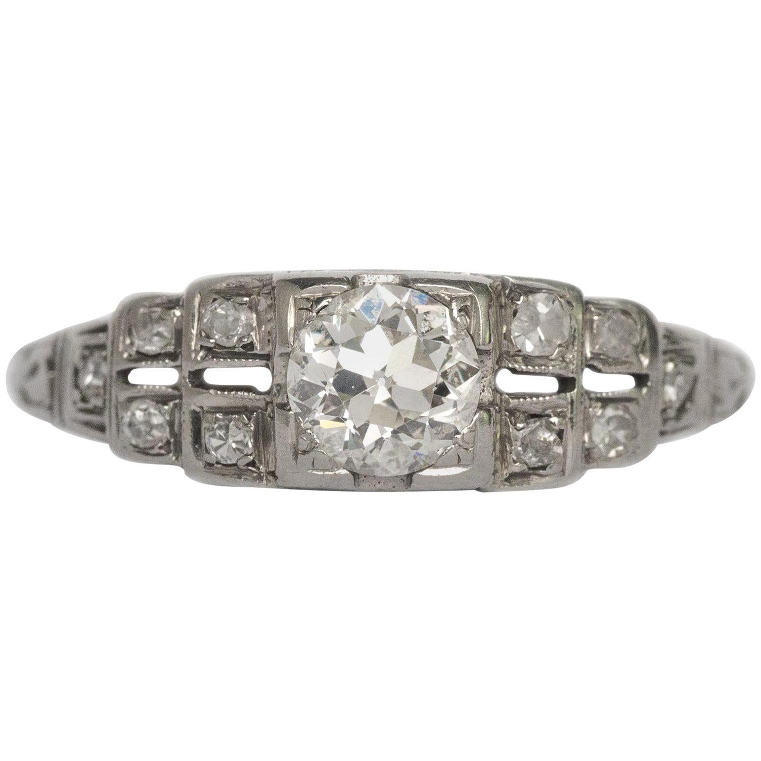 1920s Art Deco .45 Carat Old European Brilliant Cut Diamond Engagement Ring