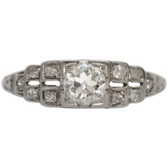 1920s Art Deco .45 Carat Old European Brilliant Cut Diamond Engagement Ring