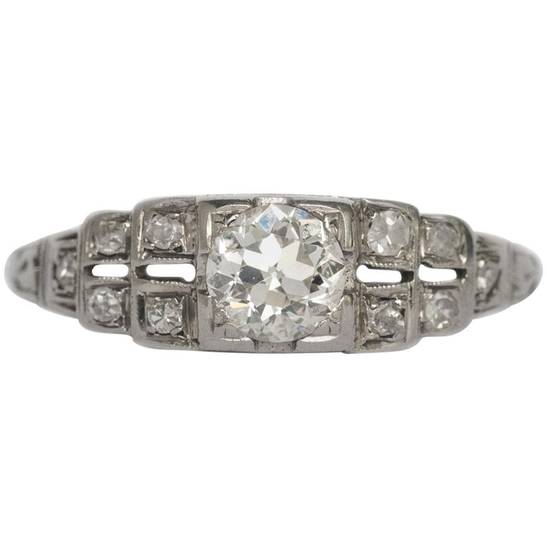 1920s Art Deco 45 Carat Old European Brilliant Cut Diamond Engagement Ring