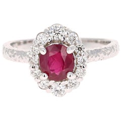 1.46 Carat Oval Cut Burmese Ruby Diamond 14 Karat White Gold Bridal Ring