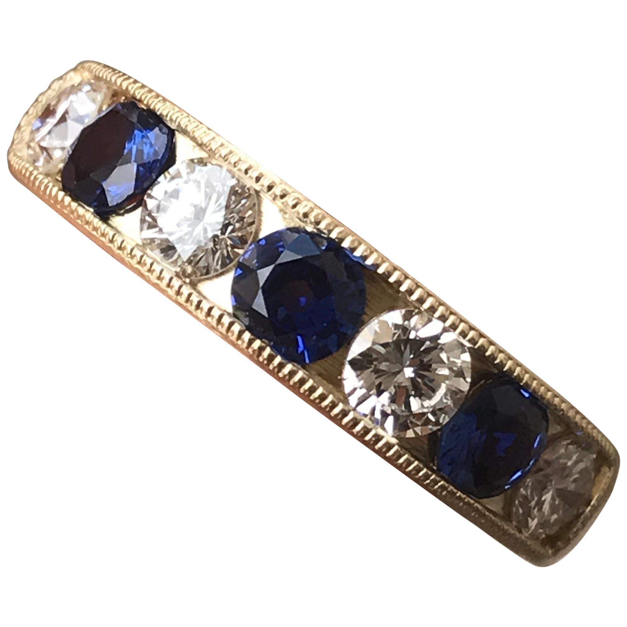 Diamond with Sapphire or Other Gemstone Wedding Band 18 Karat Gold, Ben Dannie For Sale