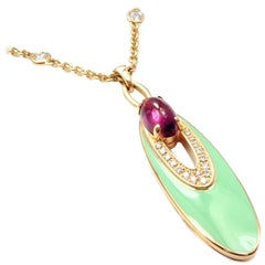 Bulgari Diamond Amethyst Green Enamel Elisia Yellow Gold Pendant Necklace