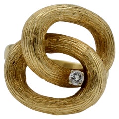 14 Karat Gold Double Loop Diamond Ring 1970