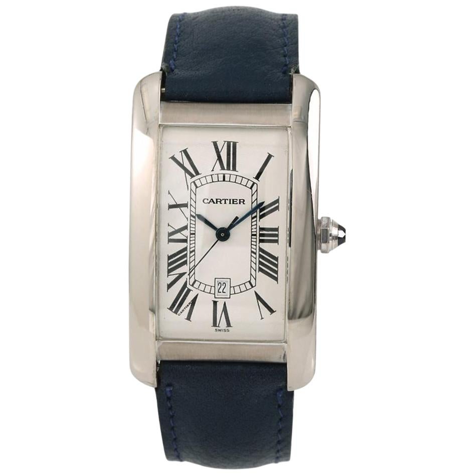 Cartier Tank Americaine 1741 Men’s Automatic Watch White Dial 18 Karat Gold For Sale