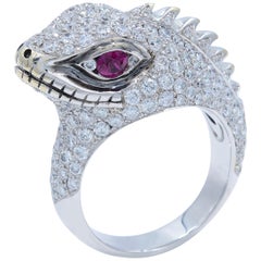 Stenzhorn Lizard 18 Karat White Gold Diamond Pave Ring 2.75 Carat