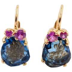 Pomellato Bahia 18 Karat Rose Gold Blue London Topaz and Pink Sapphire Earrings