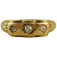 Antique Victorian Diamond 3-Stone Ring, 18 Carat Yellow Gold, circa 1890s