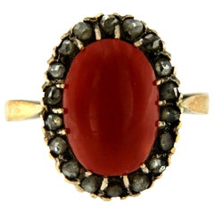 Antique Victorian Aka Coral Diamond Ring