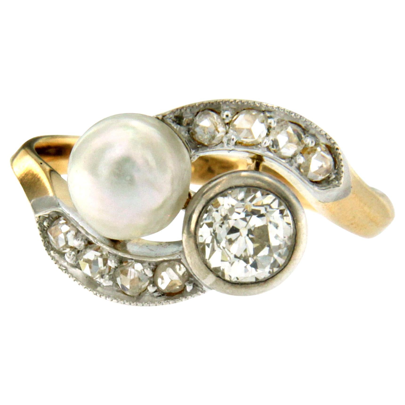 Antique Diamond Pearl Gold Vous et Moi Ring