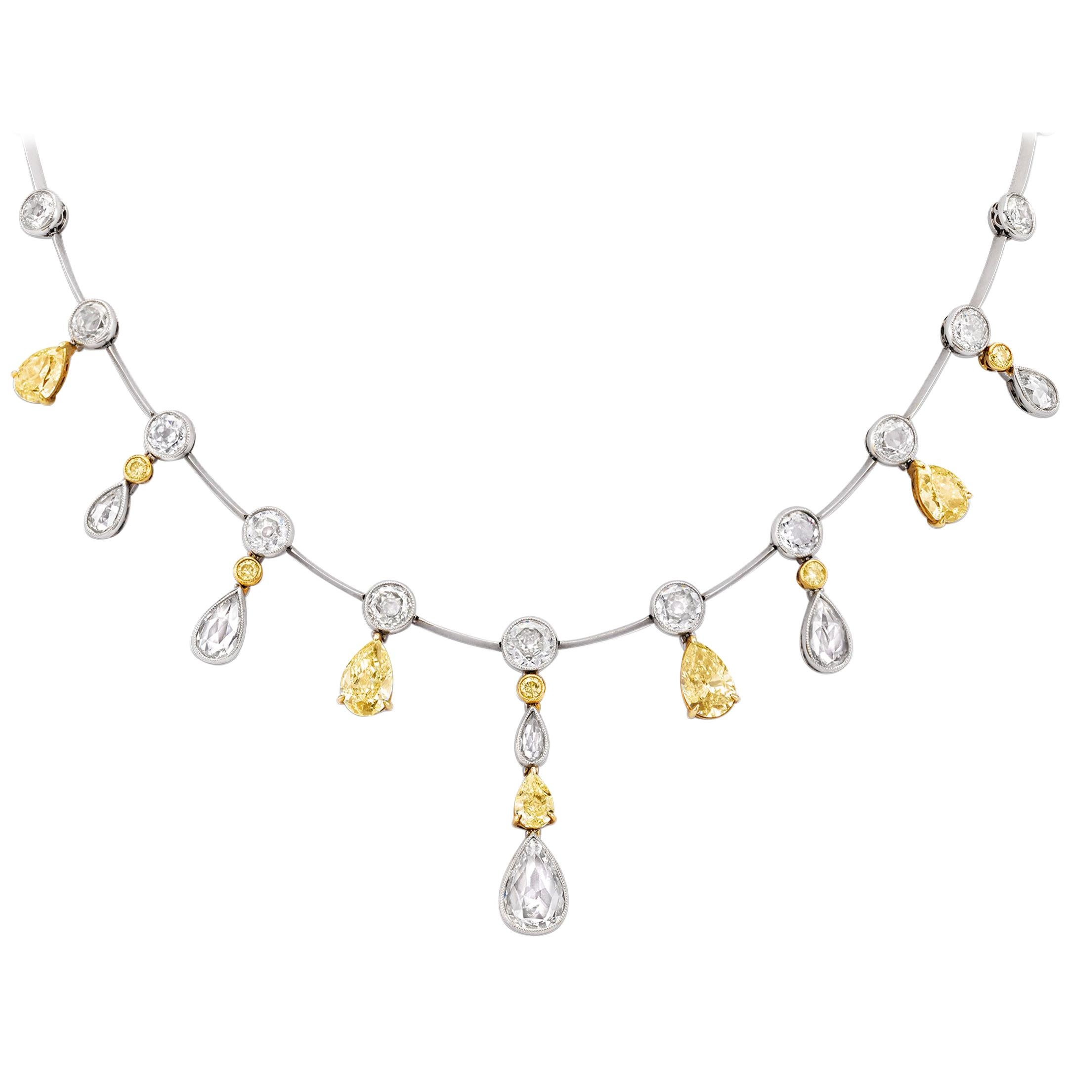 Fancy Yellow and White Diamond Necklace, 20.79 Carat