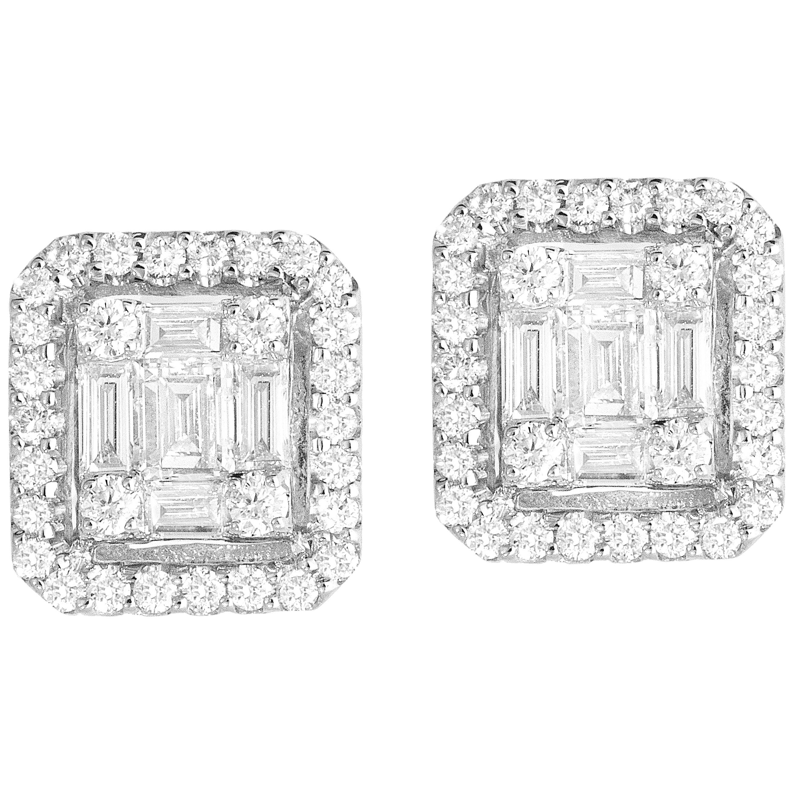DiamondTown 0.75 Carat Diamond Cluster and Halo Studs in 18 Karat White Gold
