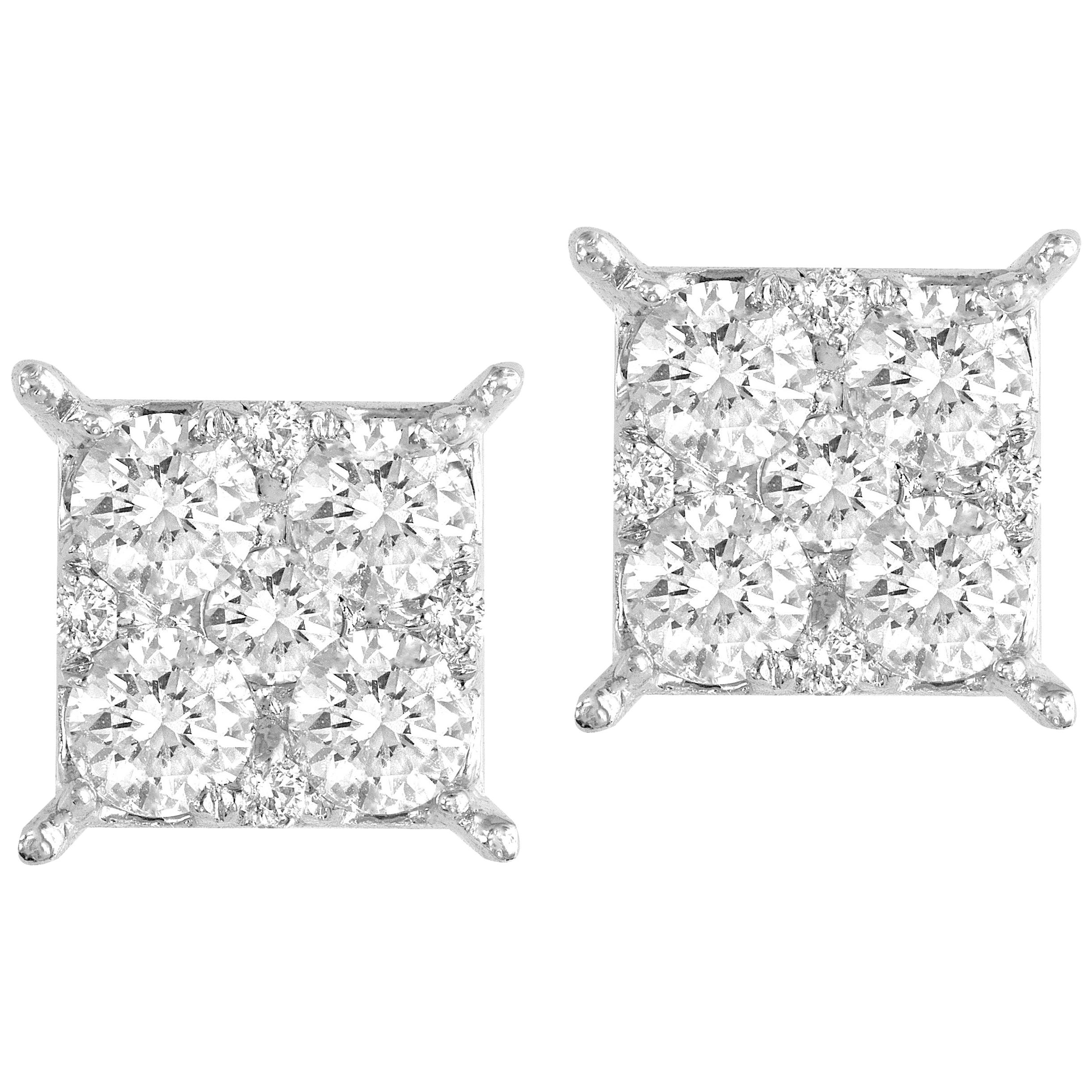 DiamondTown 0.86 Carat Diamond Cluster Stud Earrings in 18 Karat White Gold