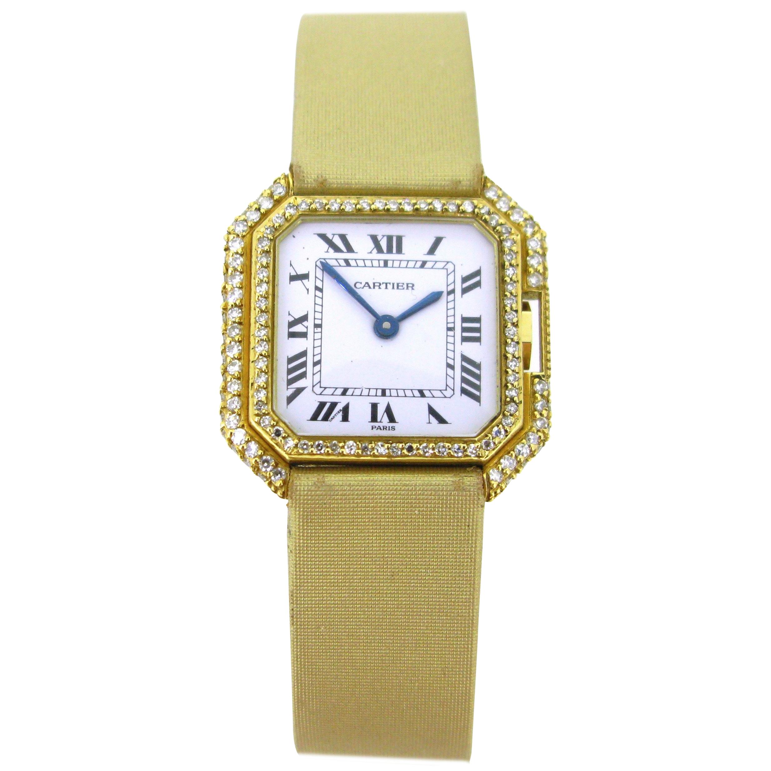 Cartier Ceinture Octagonal Diamonds Lady Manual Wind Yellow Gold Wristwatch
