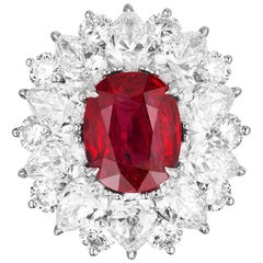 Bayco 6.06 Natural No Heat Mozambique Ruby Diamond Platinum Cocktail Ring