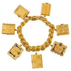 Victorian Gold Charm Bracelet with Book-Shaped Lockets