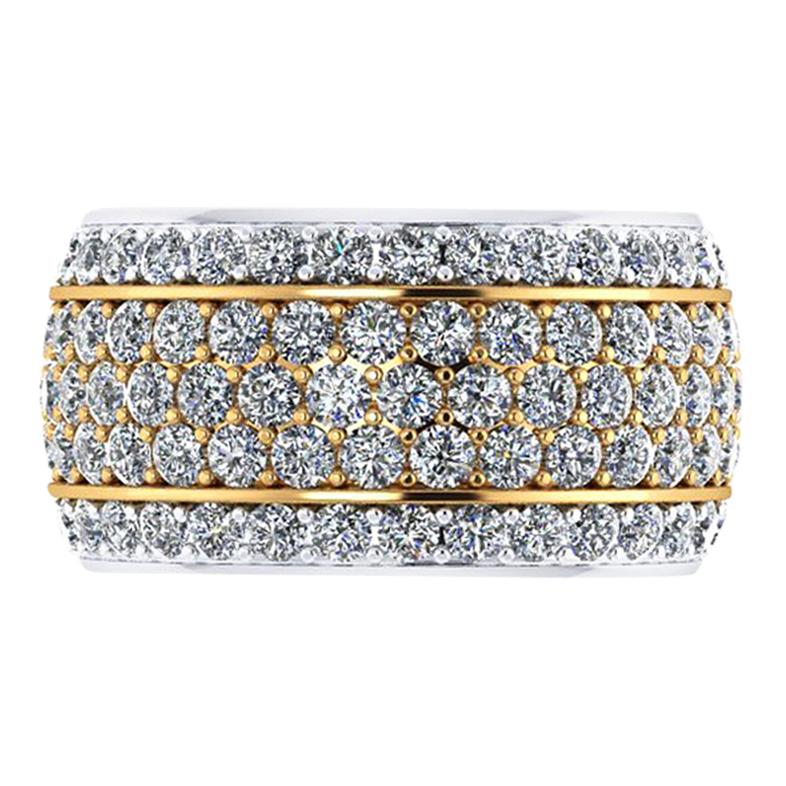 4.70 Carat Wide White Diamond Pave' Ring 18 Karat Yellow and White Gold For Sale