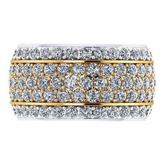 4.70 Carat Wide White Diamond Pave' Ring 18 Karat Yellow and White Gold