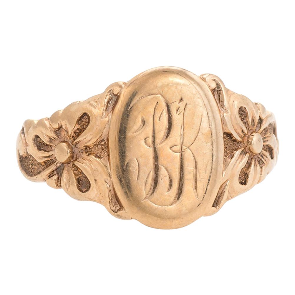 Antique Victorian Signet Ring 10 Karat Rose Gold JR Wood Vintage Fine Jewelry