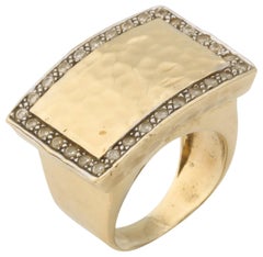 Modernist Hand Hammered 18K Gold and Diamond Ring
