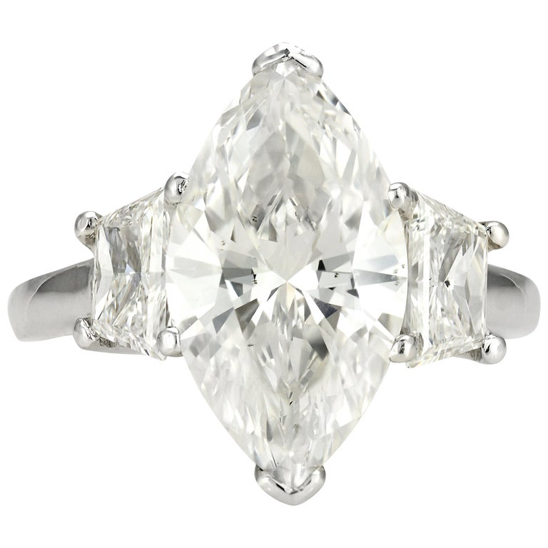 3 58 Carat Marquise Cut 3 Stone Gia Diamond Engagement Ring For Sale At 1stdibs