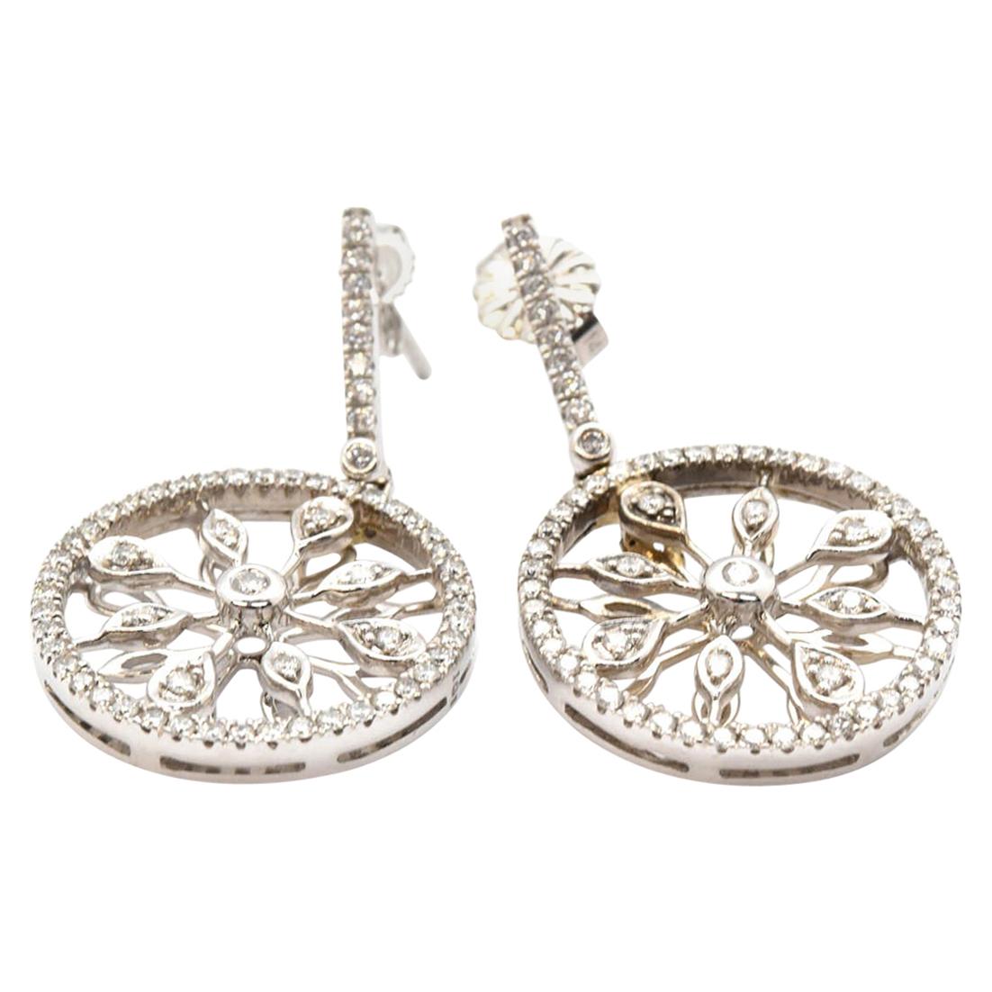 14 Karat White Gold and 0.64 Carat Diamond Circle Drop Earrings For Sale
