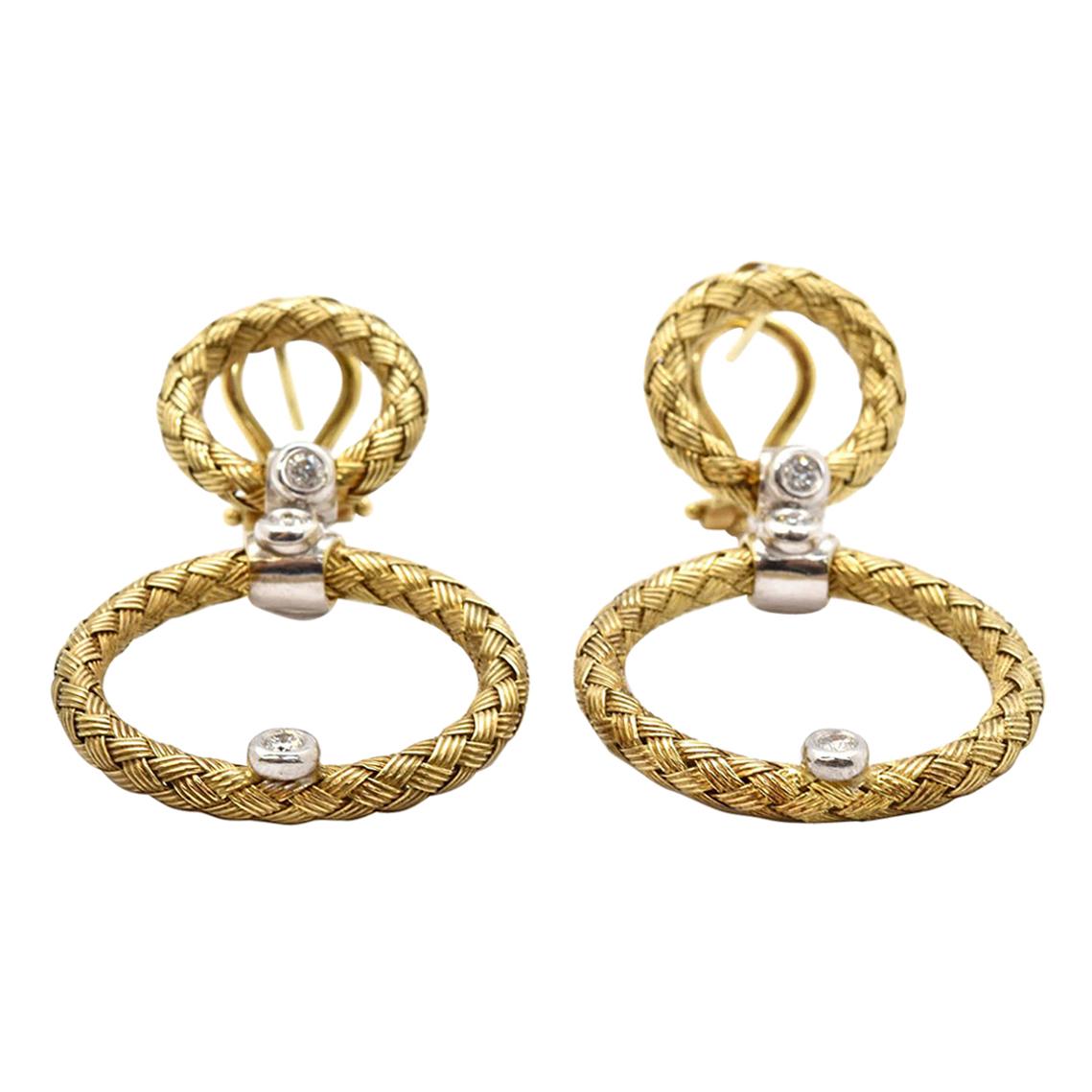 Daniel W. Woven 14 Karat Gold and 0.30 Carat Diamond Circle Dangle Earrings For Sale