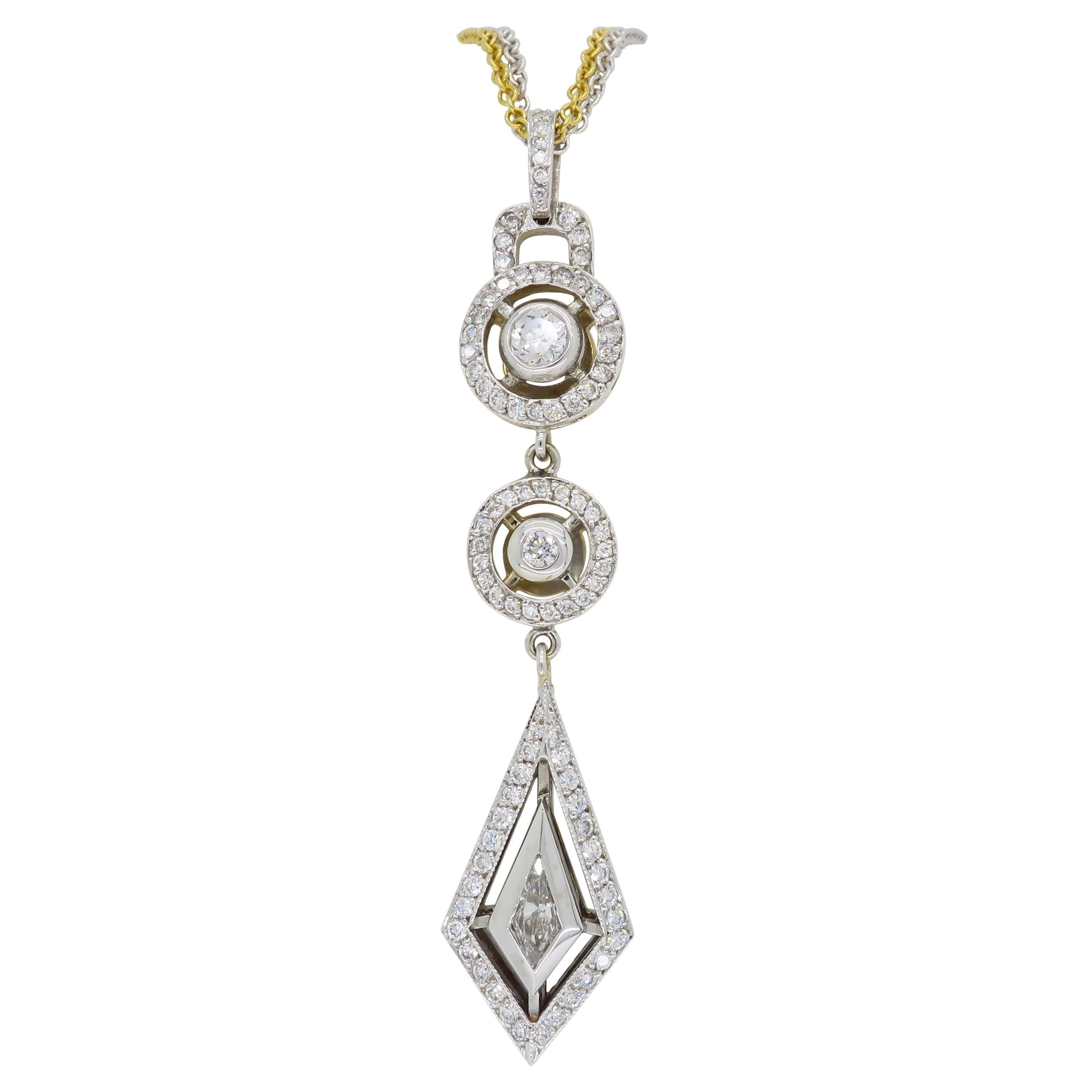Two-Tone Diamond Drop Necklace with Mix Cut Diamonds