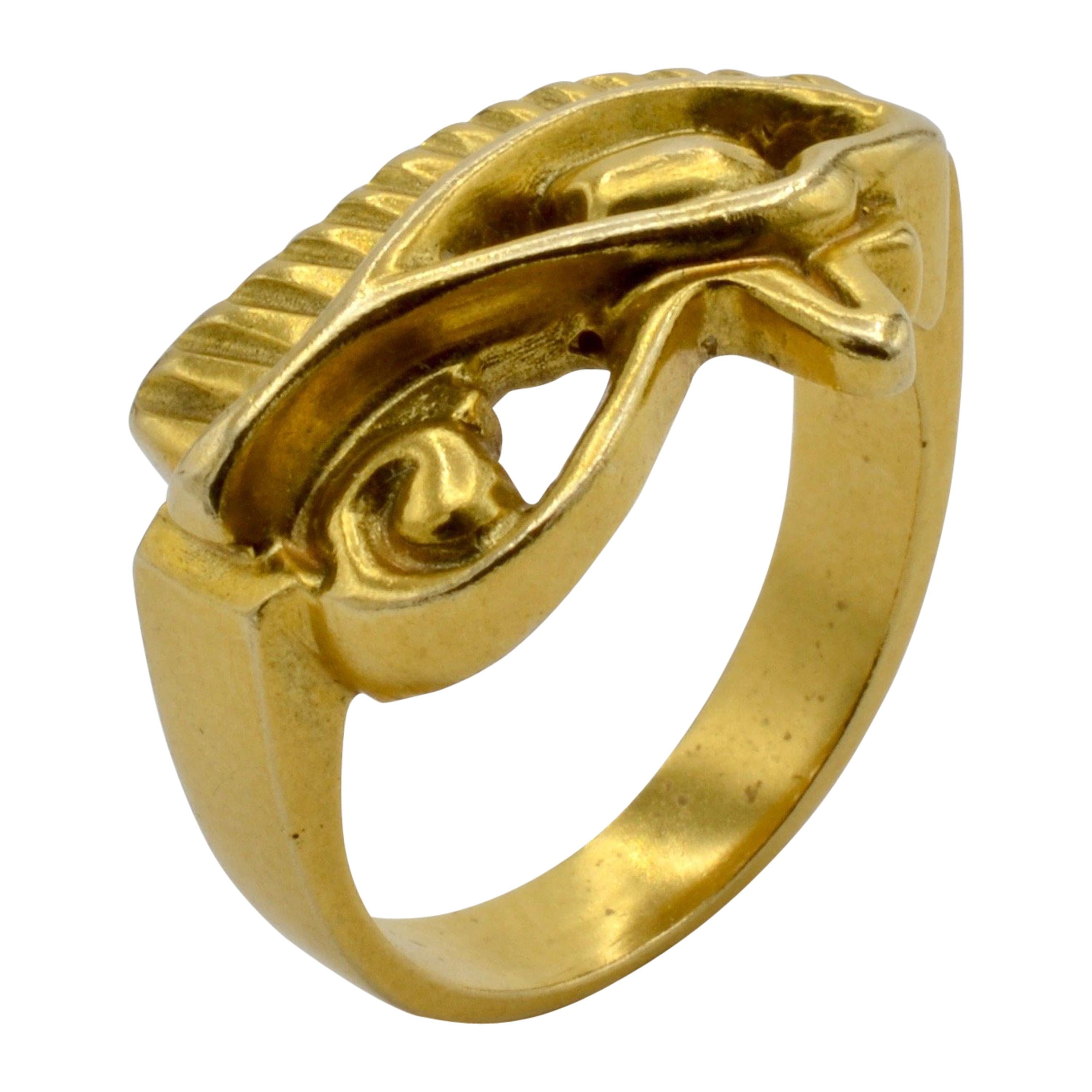 Gold Egyptian Eye of Horus Ring Museum Replication