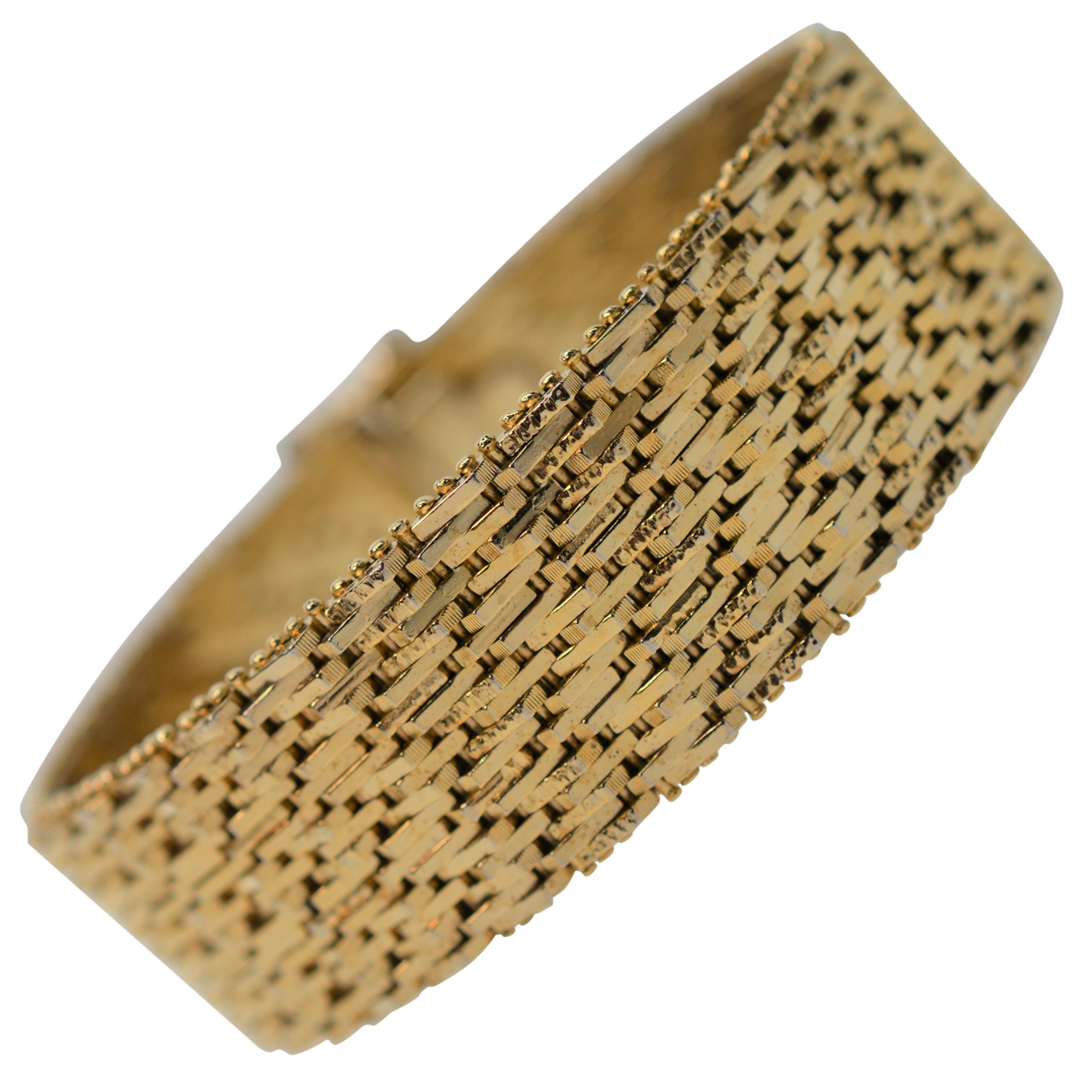 18K Yellow Gold 1950's Retro Style Cuff Bracelet