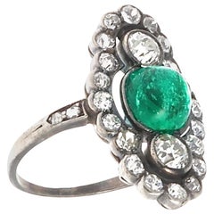 Victorian Emerald Diamond Silver Ring