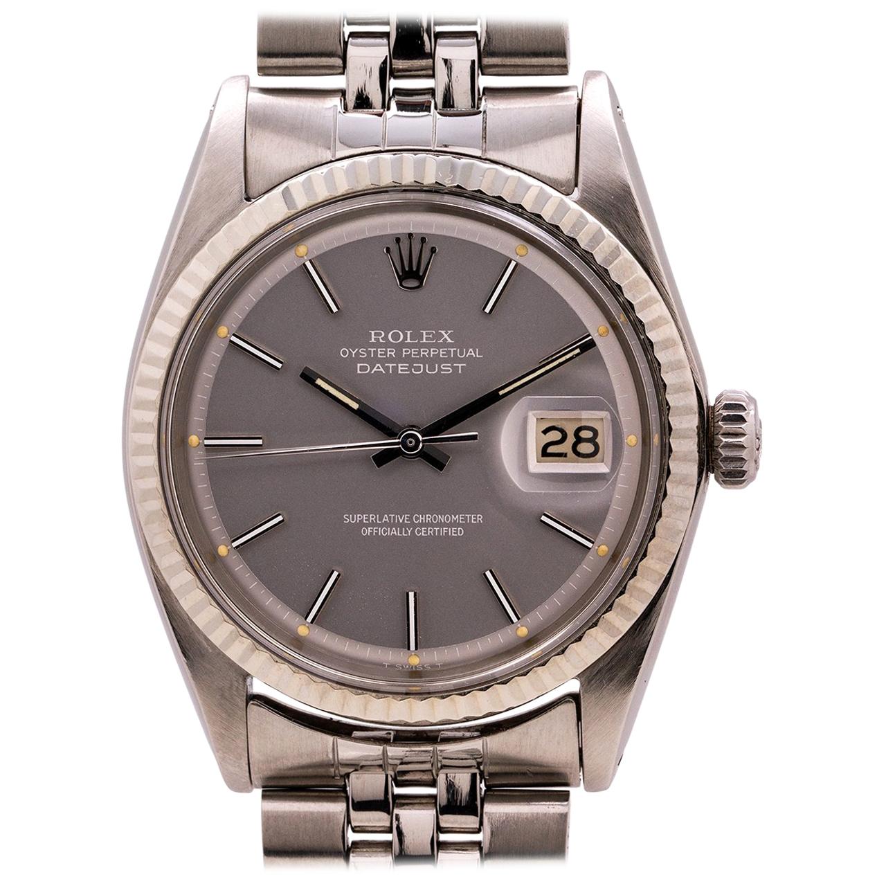 Rolex Datejust Ref 1601 Stainless Steel and 14 Karat Gray Pie Pan Dial For Sale